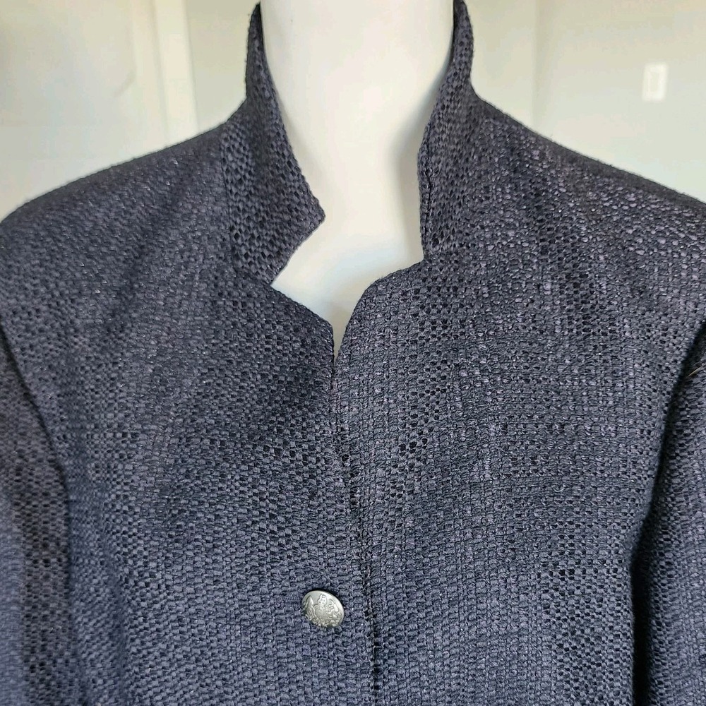 Coldwater Creek Peplum Blazer‎ Jacket Womens 20 22 Navy Blue Textured Classic - Picture 3 of 11